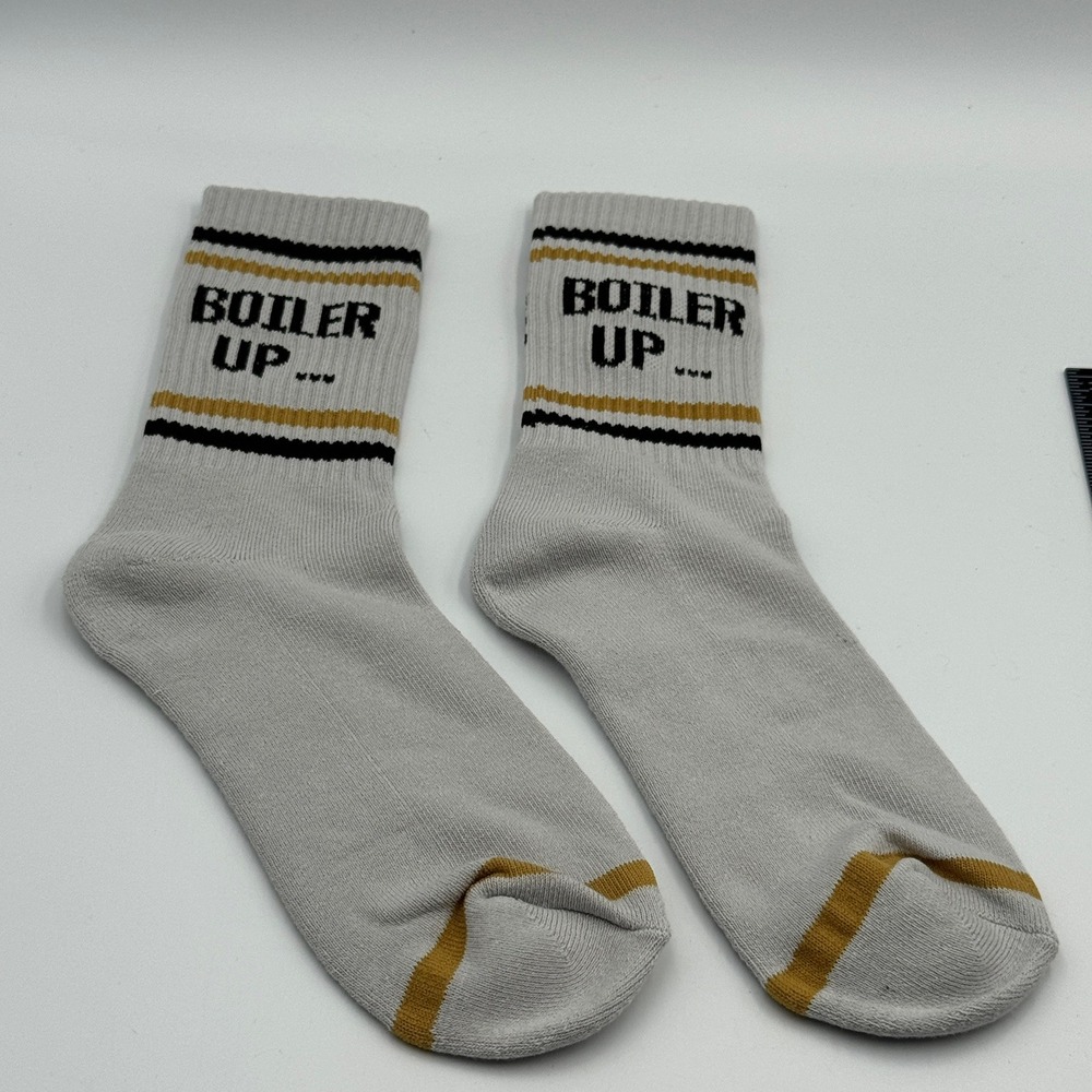 Purdue University Crew Socks Gray Boiler Up Hammer Down NCAA Boilermakers Mens